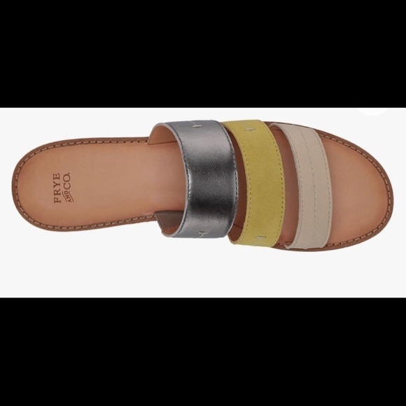 Frye & Co. Evie 3 Band Slide Lime multi Leather Slides Flats Shoes 7.5M - Picture 8 of 11